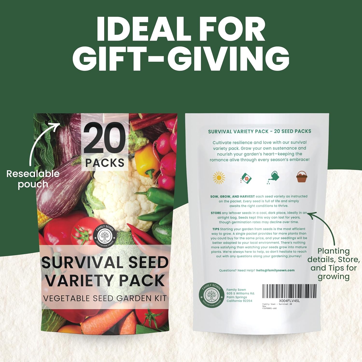 20 Vegetable Seed Packets | Survival Variety Pack