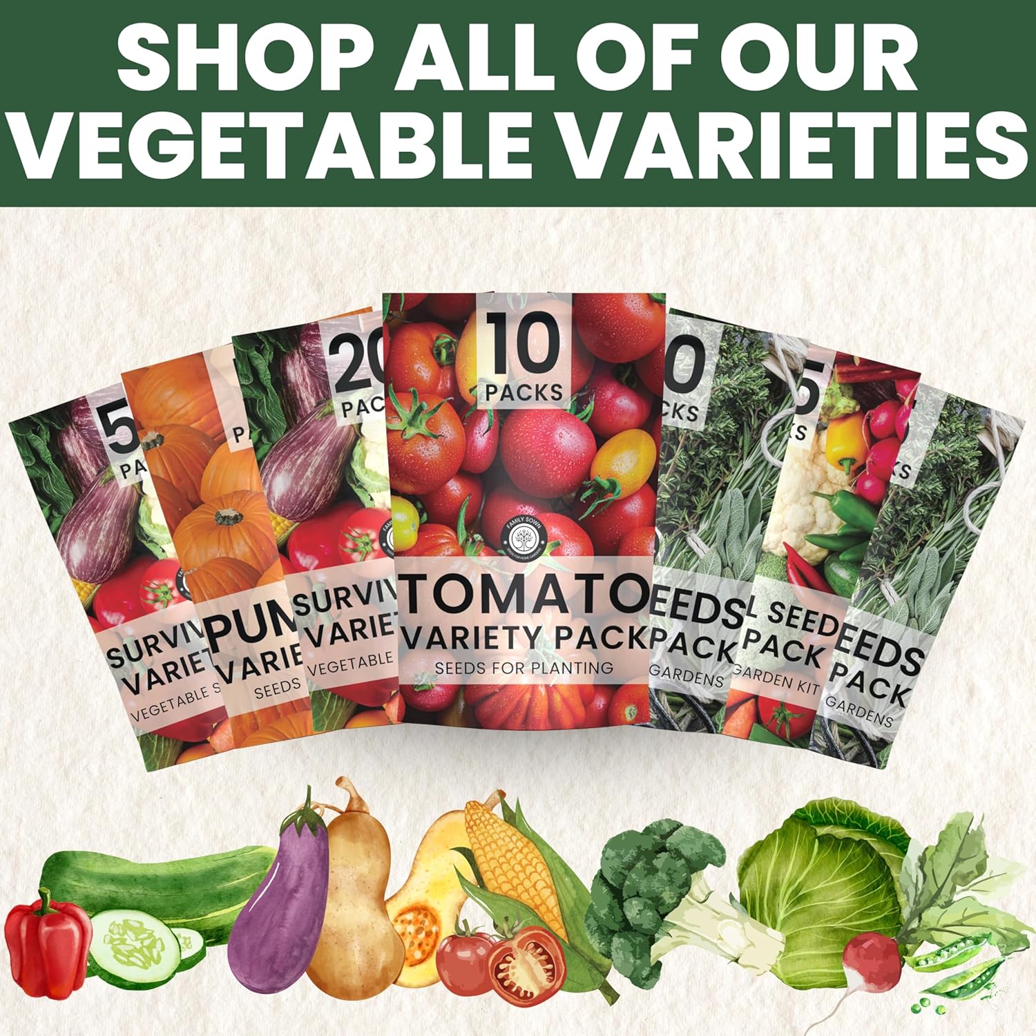 55 Vegetable Seed Packets | Survival Variety Pack