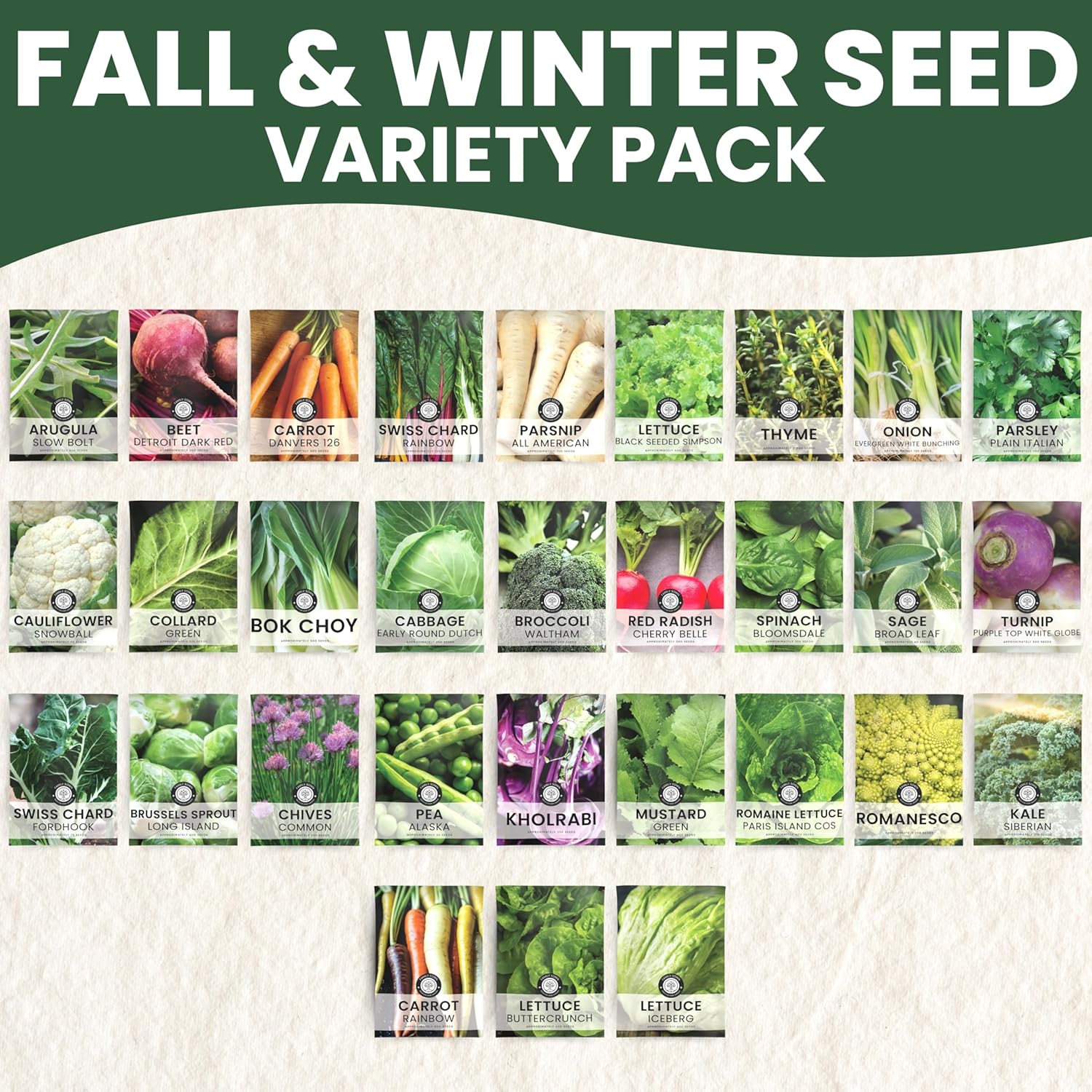 Fall & Winter Seed Variety Pack | 30 Invidiual Packs