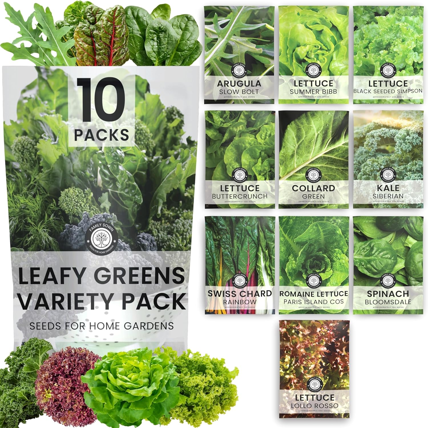Leafy Greens Seeds | 10 Individual Packs