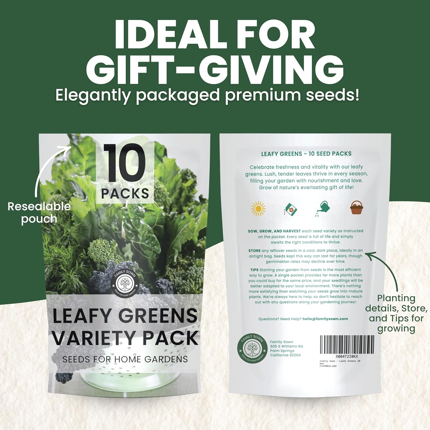 Leafy Greens Seeds | 10 Individual Packs