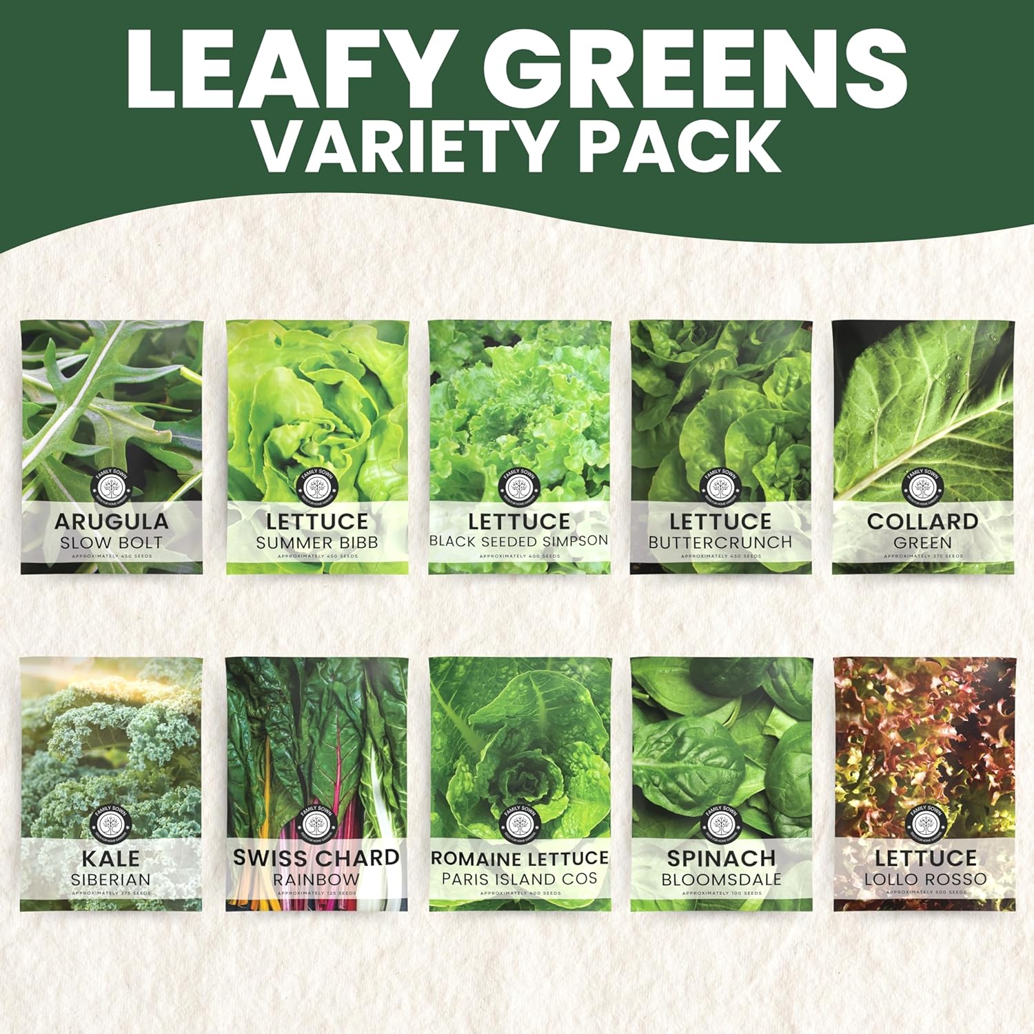 Leafy Greens Seeds | 10 Individual Packs